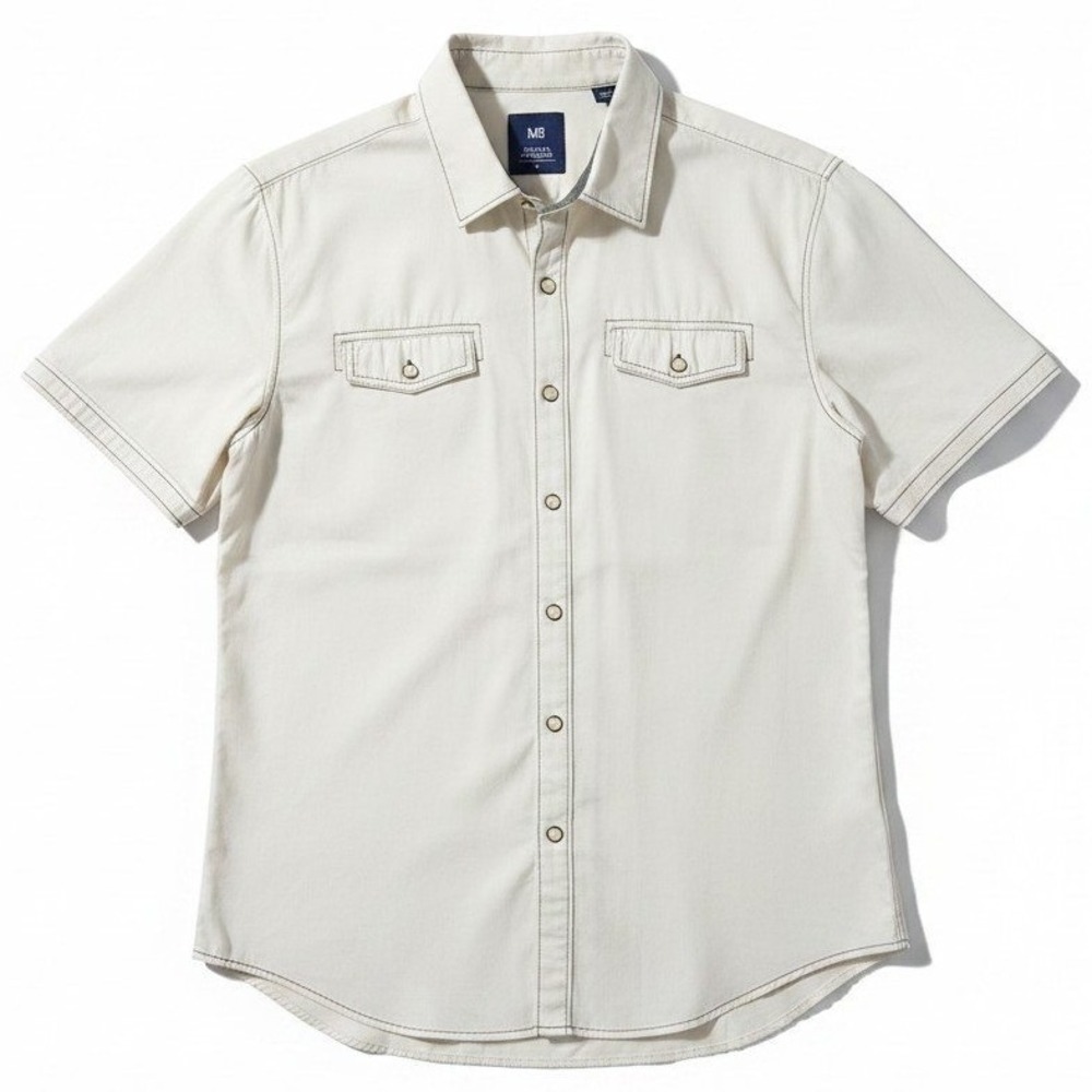 Michael Brandon Off White Short Sleeve Button Down, Men's Large Dual Pockets